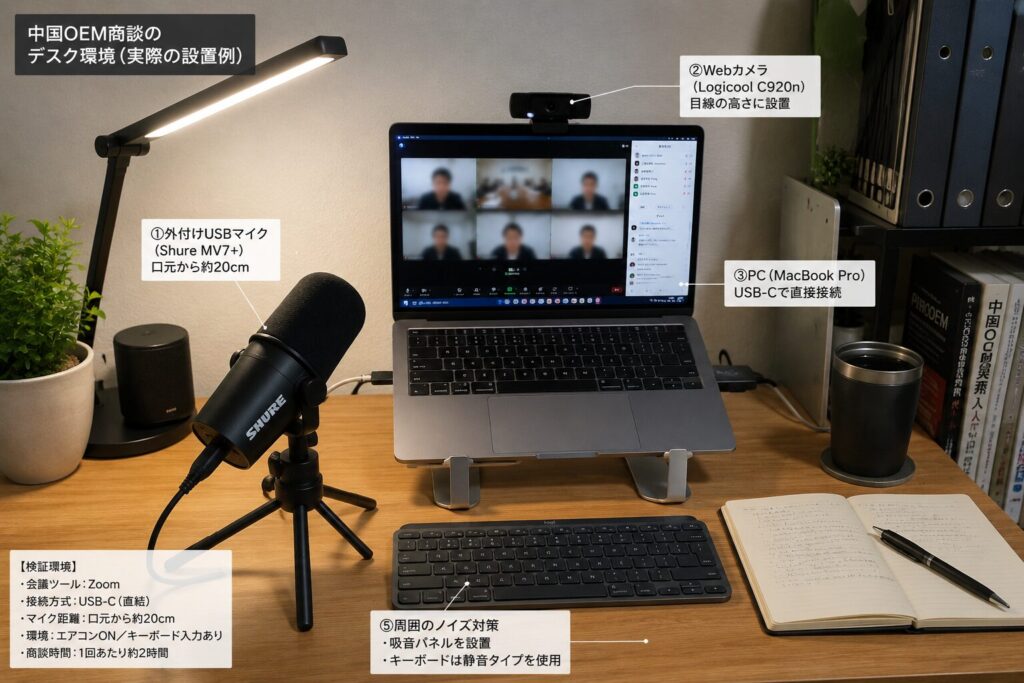 USBマイク設置デスク環境