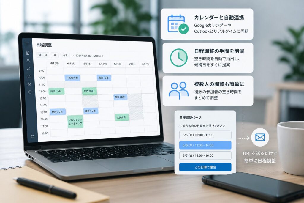 「日程調整ツールを導入すると何ができるのか」を一目で理解させる画像