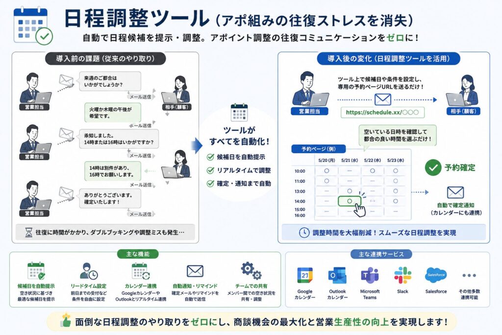 日程調整ツール（アポ組みの往復ストレスを消失）