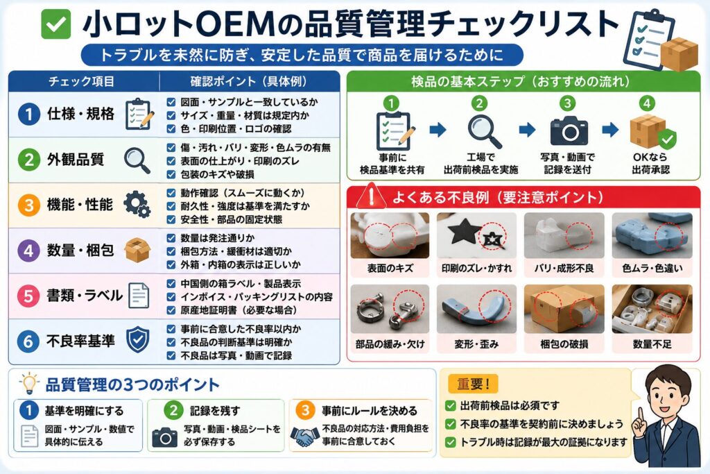 中国OEMの品質管理チェックリストと検品基準の例