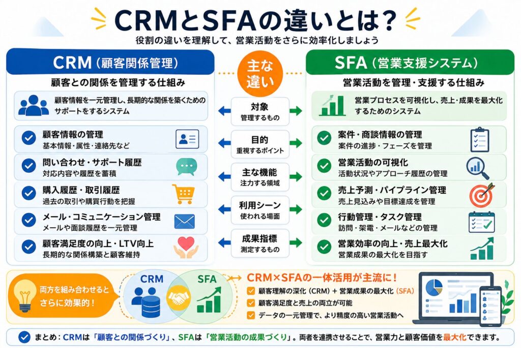 CRMとSFAの違いについて説明画像