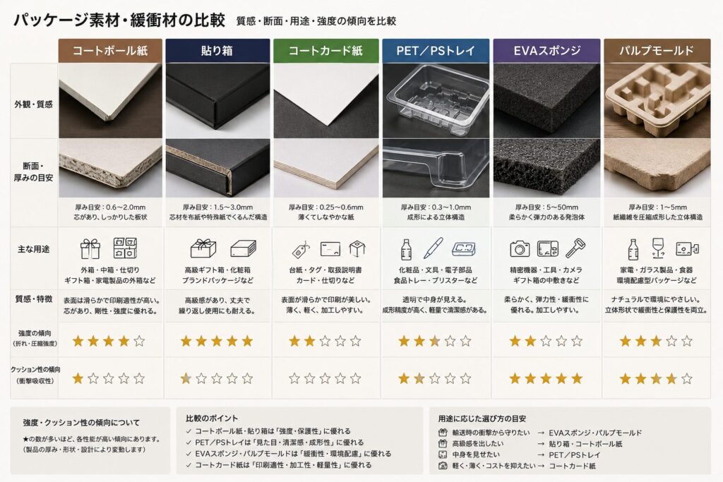 パッケージ素材・緩衝材の比較画像